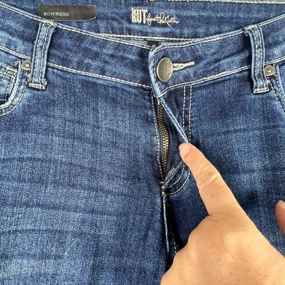 KUT from the Kloth 6 Dark Wash Mid Rise Distressed Boyfriend Jeans #KP176MA5SF - Picture 8 of 11